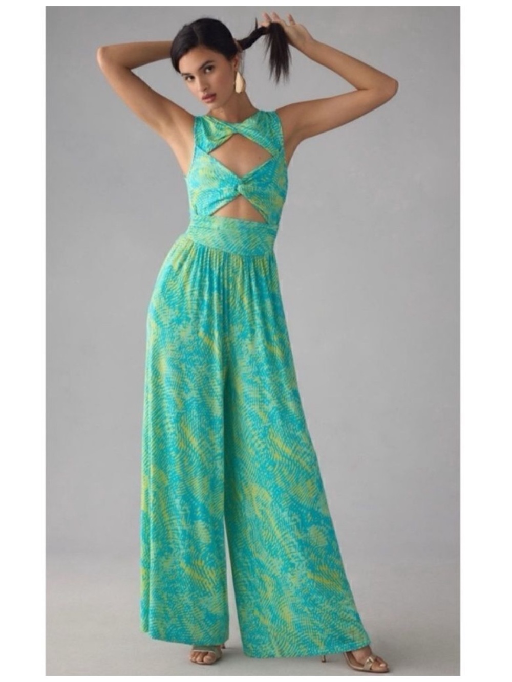 Anthropologie Plenty by Tracy Reese Green Twist Cutout Jumpsuit